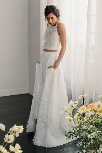Summer Two Piece Lace Open Back Bridal Separates - DollyGown