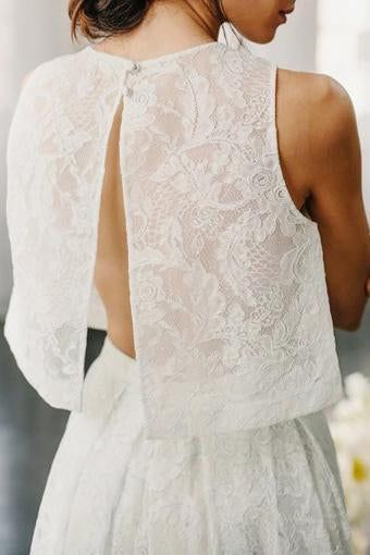 Summer Two Piece Lace Open Back Bridal Separates - DollyGown