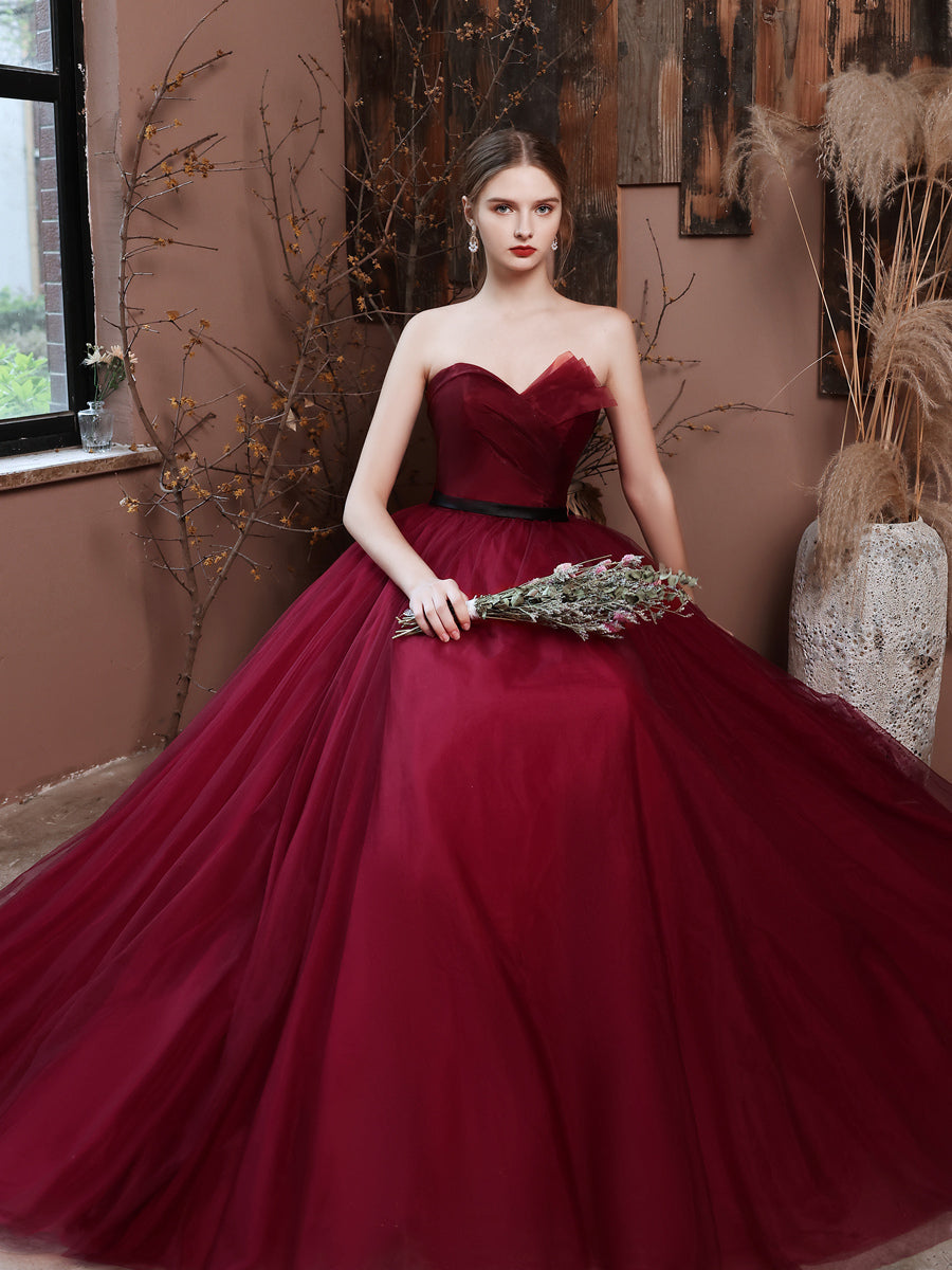 burgundy wedding dresses ball gown lace applique long sleeve elegant p –  inspirationalbridal