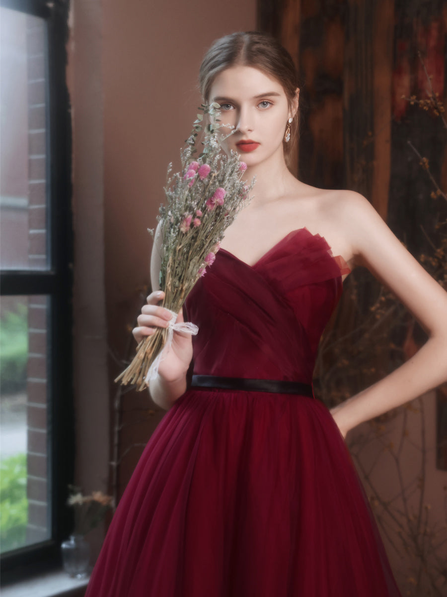 Burgundy V-neck Prom Dresses Formal Dresses With Slit ARD2326 – SheerGirl