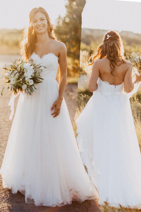 Sweetheart A-line Lace Top Country Wedding Dress, Vestido de novia,GDC1263