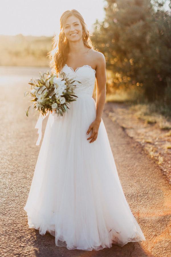 Sweetheart A-line Lace Top Country Rustic Wedding Dress Sweetheart A-line Lace Top Country Rustic Wedding Dress