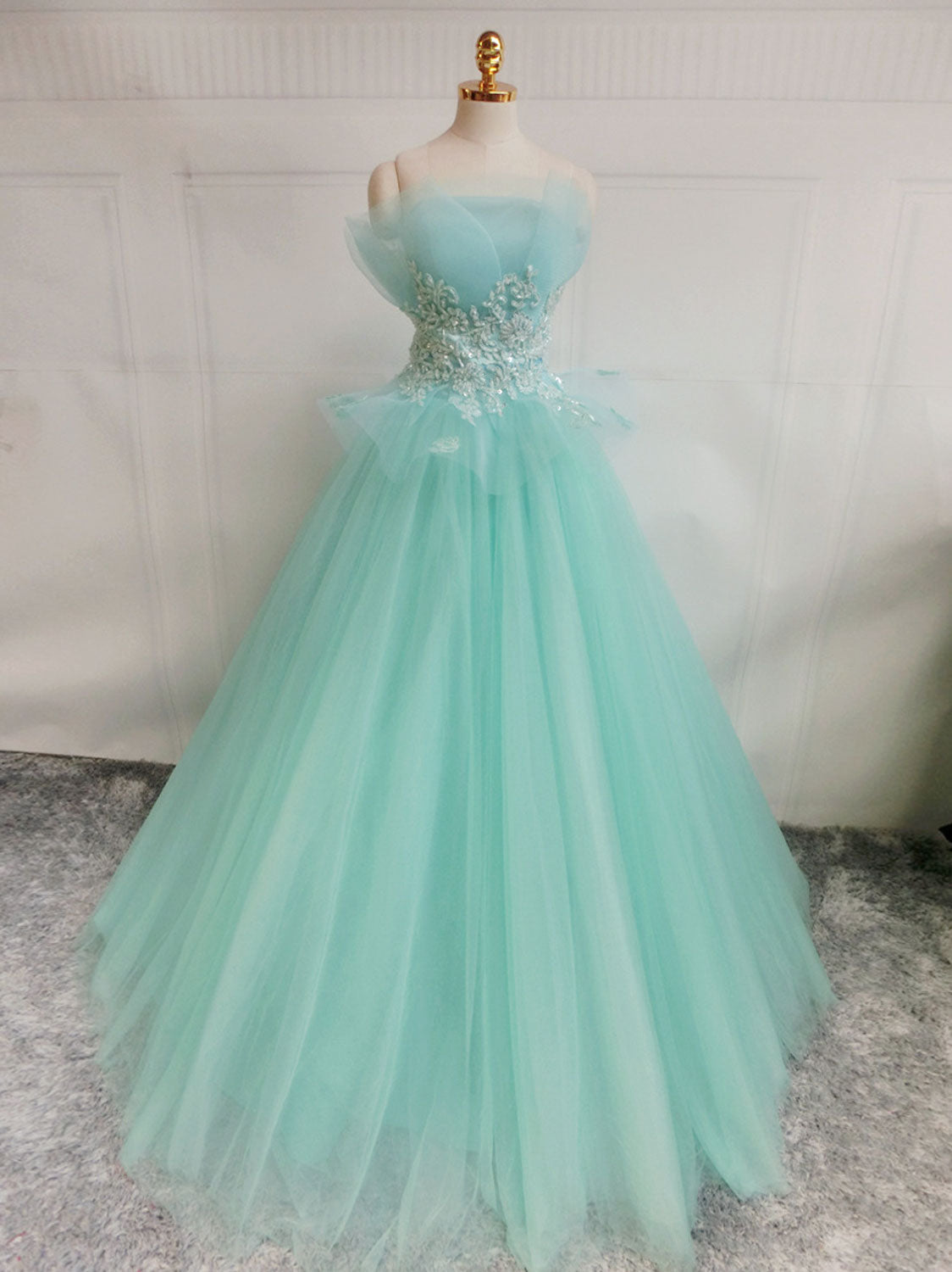 Fairytale Strapless Mint Green Tull Ball Gown Prom Dress