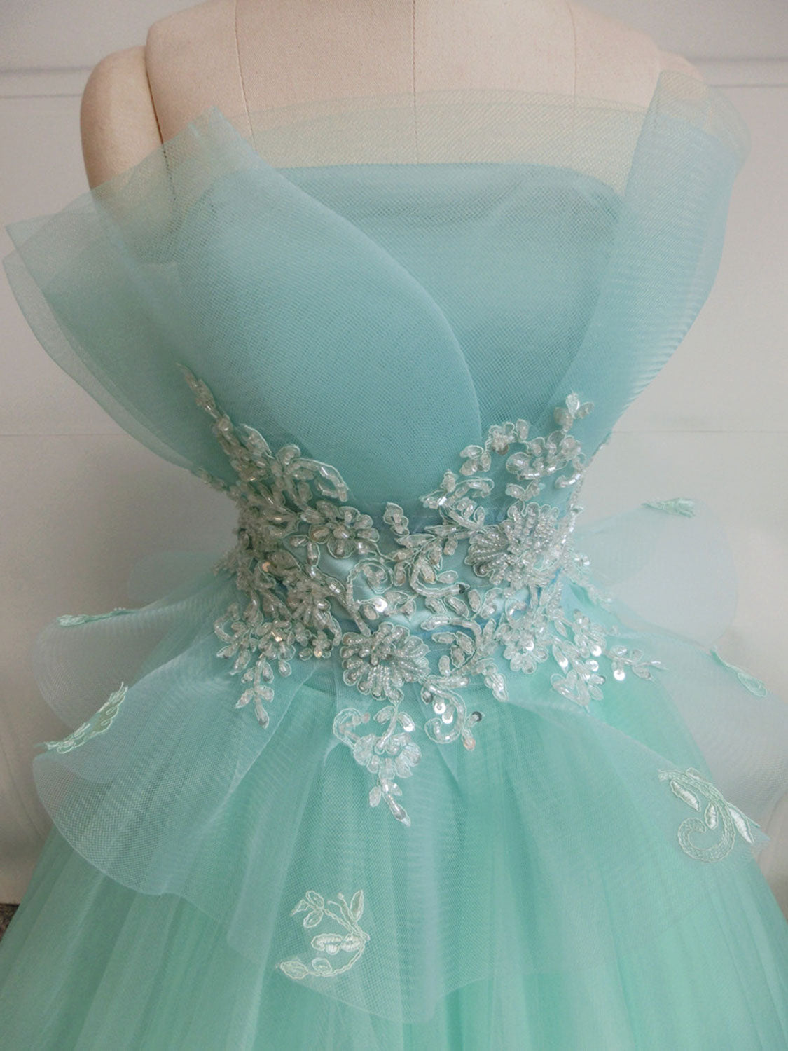 Fairytale Strapless Mint Green Tull Ball Gown Prom Dress Fairytale Strapless Mint Green Tull Ball Gown Prom Dress