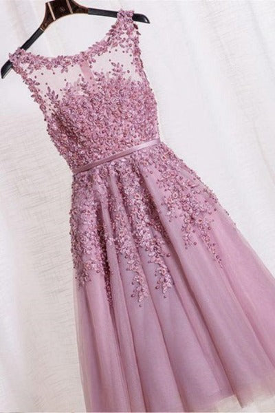 Tea Length Prom Dress Modest Prom Dress Lace Prom Dress High Neck Prom Gown,Fs008