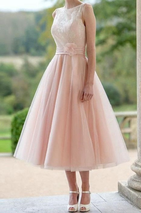 tea length vintage wedding dress 8815: Vintage-Inspired Champagne Tulle Bridal Gown made any size or color Short Wedding Dresses A Line