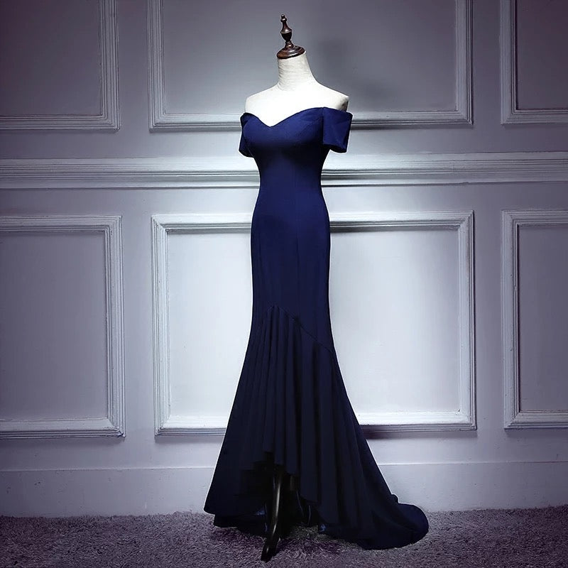 Tight Fitted Prom Dress in Navy Blue - Main Image