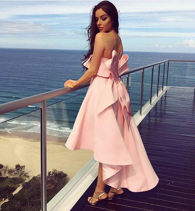 Trending Pink Strapless Hi-Lo Bridesmaid Dresses with Chic Bow Back,GDC1002 Trending Pink Strapless Hi-Lo Bridesmaid Dresses with Chic Bow Back,GDC1002
