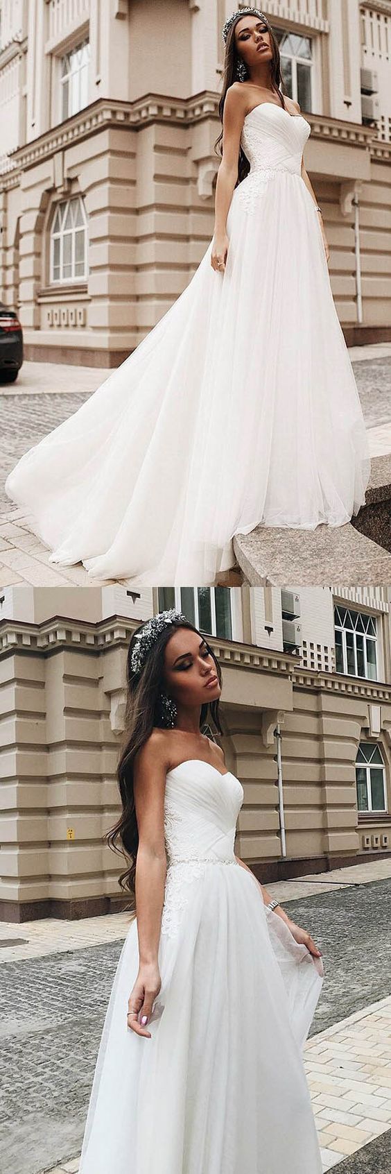Shop Tulle Elegant Floor Length Strapless Wedding Dress,Country Rustic Wedding Dress,GDC1337-Dolly Gown