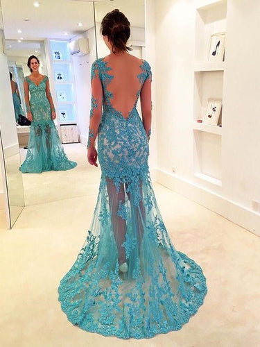 Turquoise Prom Formal Dress Lace Prom Dress Mermaid Prom Dress Backless Prom Fress,MA183