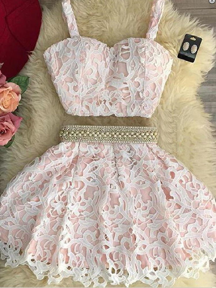 Two Piece Homecoming Dress Light Pink Homecoming Dress Freshman Homecoming Dress,SSD013