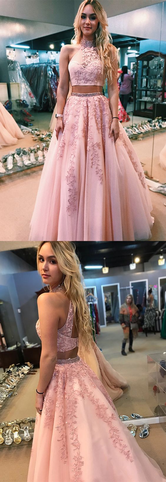 2024 Two Piece Rose Pink Grade Grad Dresses Prom Dress Ball Gown