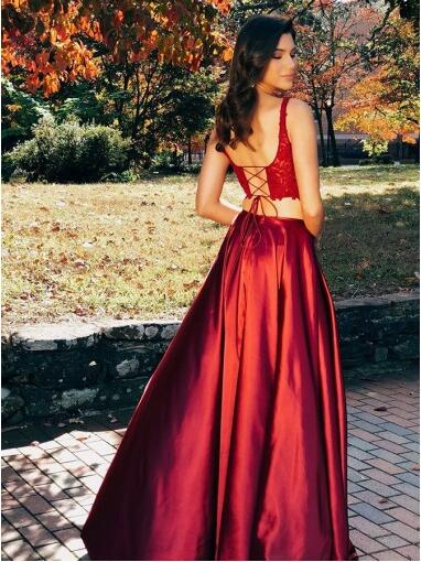 Cute Long Side Slit Two Piece Occasion Graduation Red Prom Dress Sweet 16 Dress,GDC1106-Dolly Gown