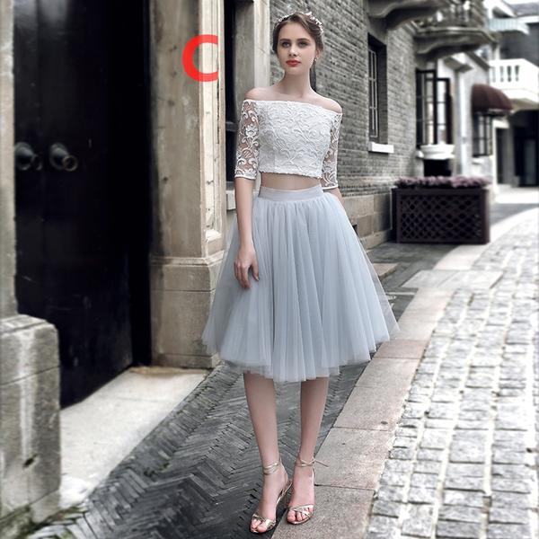 Two Piece Vintage Inspired Homecoming Dress with Tulle Skirt Unique Party Occasional Dress,2017120