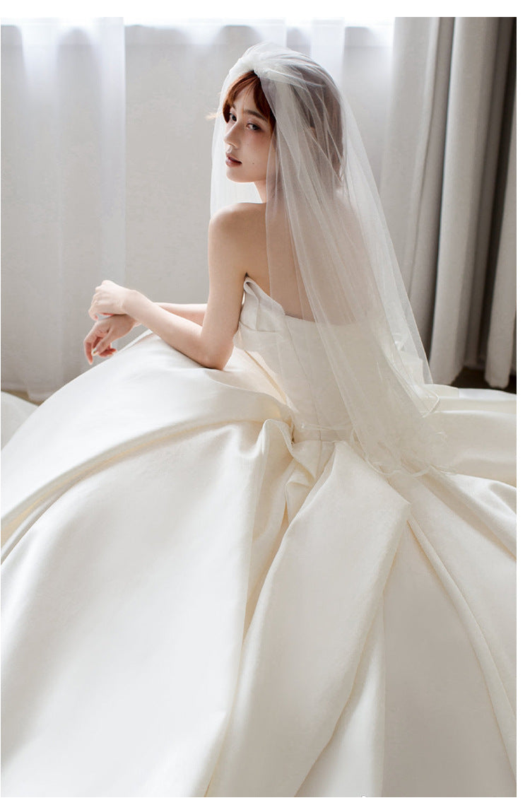 Unique Duchess Satin Strapless Ball Gown Wedding Dress Ball Gowns for Wedding #21011204