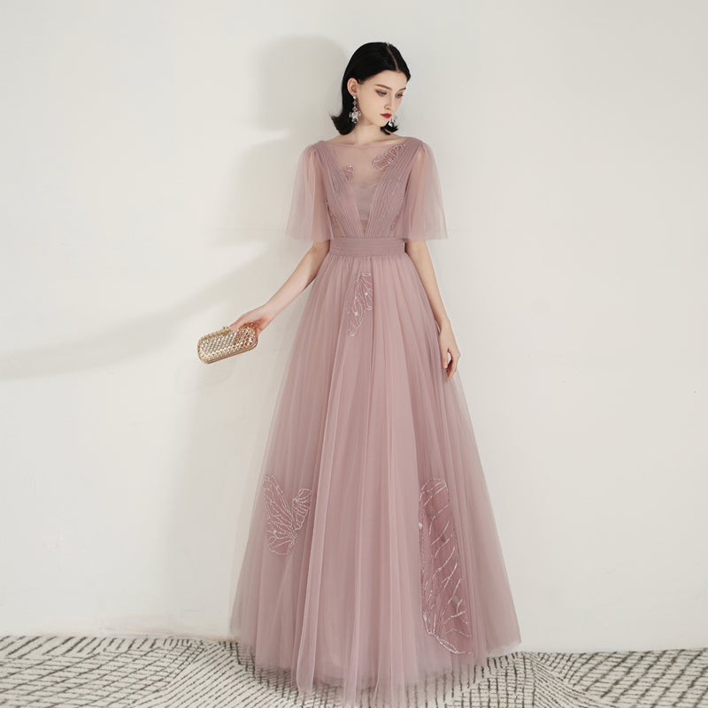 Unique Dusty Rose Long Flowy Prom Dress Unique Dusty Rose Long Flowy Prom Dress