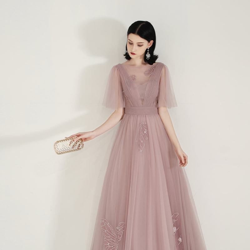 Unique Dusty Rose Long Flowy Prom Dress Unique Dusty Rose Long Flowy Prom Dress