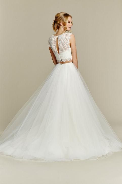 Unique Lace Cap Sleeves Crop Top Bridal Separates Two Piece Wedding Dress with Tulle Skirt,20082347