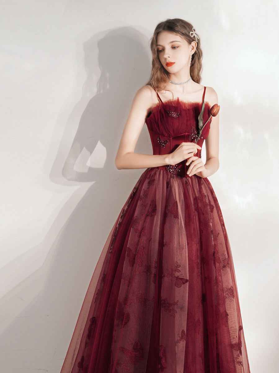 Unique Long Maroon Prom Dress - DollyGown