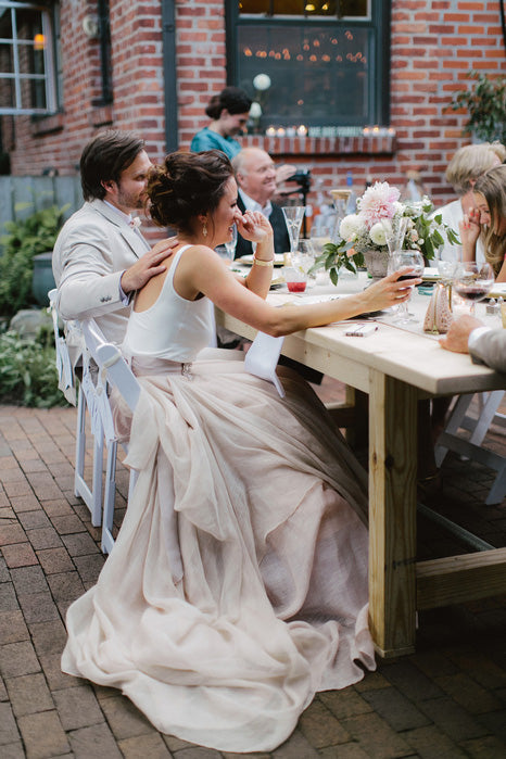 Unique Modern Jersey Casual Wedding Skirt and Top Two Pieces Bridal Separates with Nude Skirt,20082853