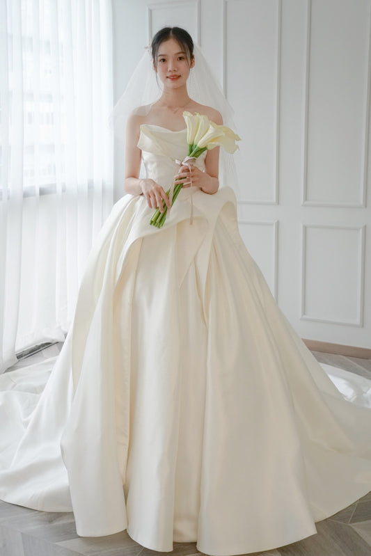 Strapless Princess Silk Ball Gown Wedding Dress - DollyGown