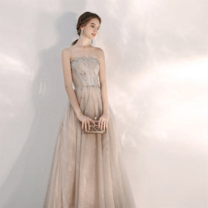 Unique Strapless Champagne Formal Prom Dress - DollyGown