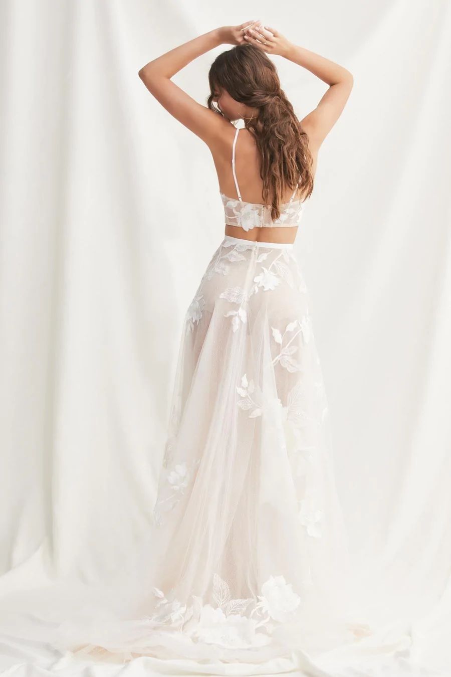 Unique Summer Tulle Lace Crop Top Wedding Dress- DollyGown