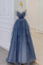 Unique Tulle Tiered Dusty Blue Prom Dress -DollyGown