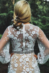 Unique Boho See Through A-line Rustic Country Wedding Dress, Vestido de novia ,GDC1242