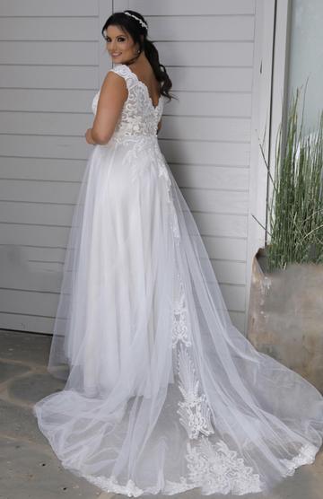 V neck A-line Tulle Plus Size Wedding Dress with Lace Appliques top ,GDC1085