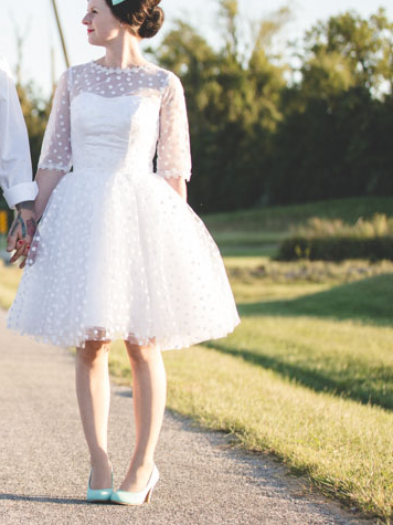 Vintage Country Style Short Polka Dot Wedding Dress with Sleeves,20111552