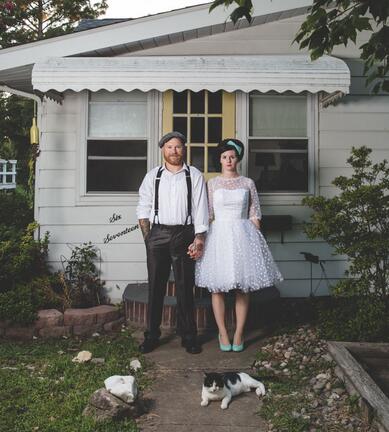 Vintage Country Style Short Polka Dot Wedding Dress with Sleeves,20111552