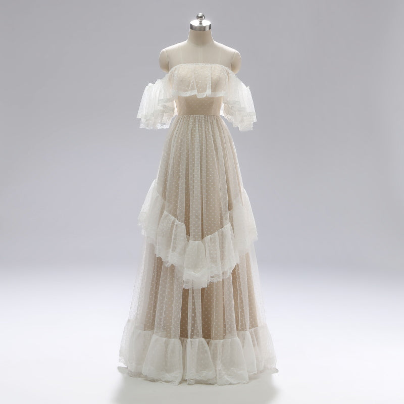 Vintage Polka Dot Boho Wedding Dress - DollyGown