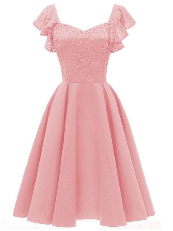 Vintage Short Pink Prom Dress for Teens with Ruffle Straps Pink Homecoming Dress1626P