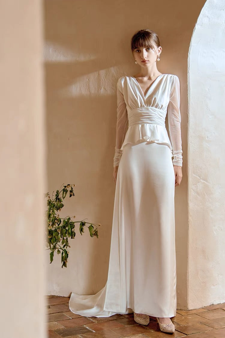 Vintage Silk Georgette Wedding Dress with Long Sleeves