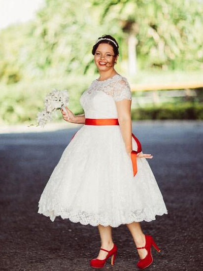 Vintage Tea Length Lace Princess 1950s Retro Style Country Wedding Dress,20103150