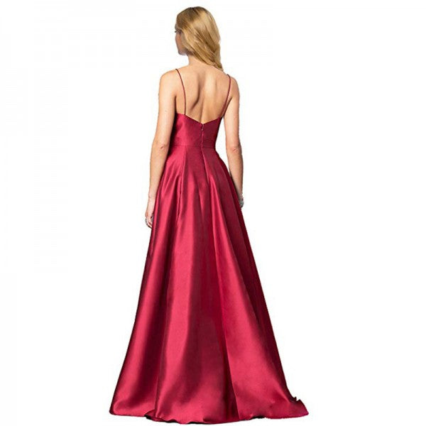 Vintage Burgundy V neck Long A-line Spaghetti Straps Prom Dress Simple Occasion Dress,GDC1339