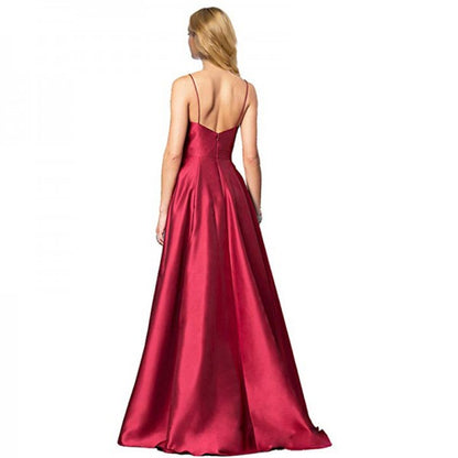 Vintage Burgundy V neck Long A-line Spaghetti Straps Prom Dress Simple Occasion Dress,GDC1339