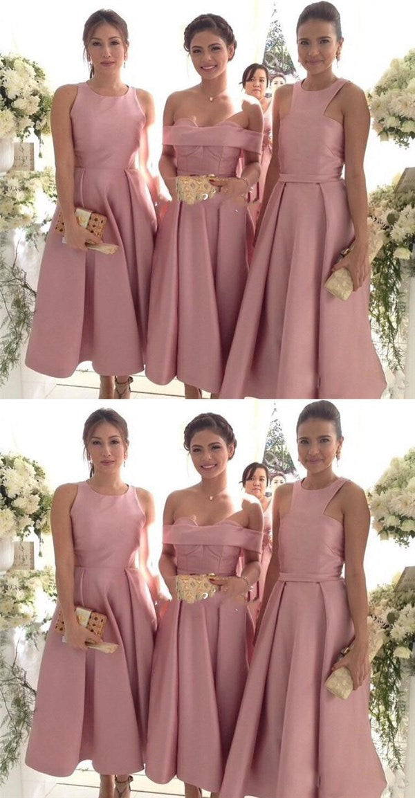 Vintage Dusty Pink Mismatched Tea Midi Length Bridesmaid Dresses Fall Vintage Dusty Pink Mismatched Tea Midi Length Bridesmaid Dresses Fall