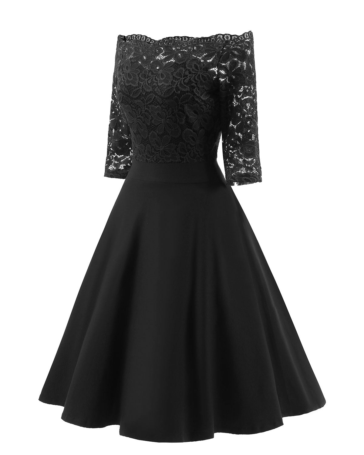 Vintage Short Black Bridesmaid Dresses One Shoulder Lace Prom Dress with Sleeves,1597BL