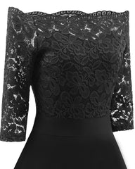 Vintage Short Black Bridesmaid Dresses One Shoulder Lace Prom Dress with Sleeves,1597BL
