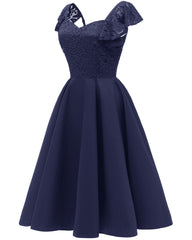 Vintage Short Blue Prom Dress for Teens with Ruffle Straps,Party Dress for Prom,1626N