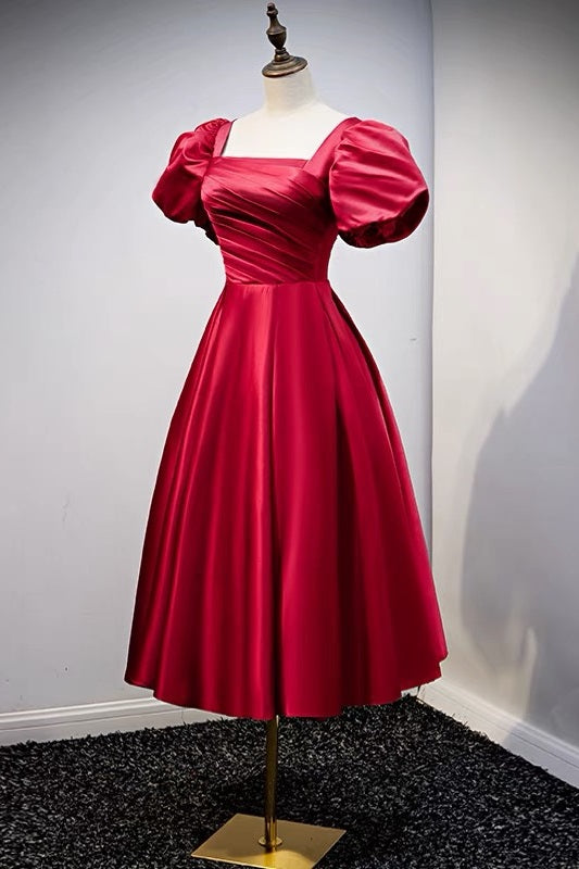 Vintage inspired Red Short Bridesmaid Dress with Sleeves - DollyGown