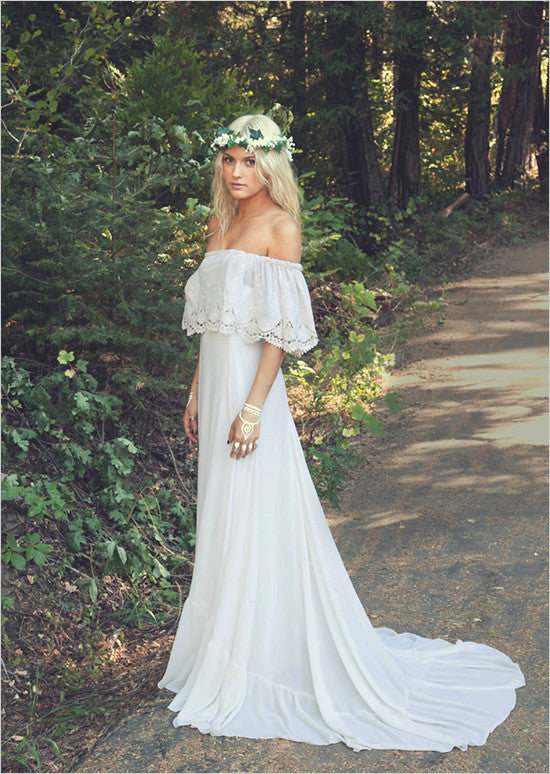 Boho Wedding Dress, Wedding Dress Boho,Off Shoulder Wedding Dress,Bohemian Wedding Dress,WD008-Dolly Gown