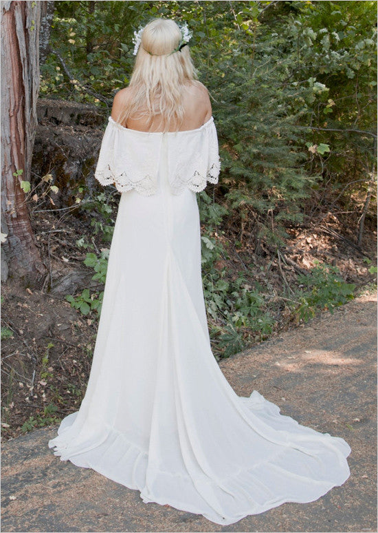 Boho Chiffon Country Style Off the Shoulder Sheath Casual Wedding Dress