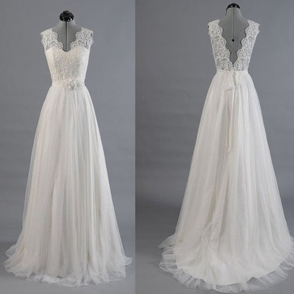 A line Wedding Dess,Romantic Wedding Dress,Lace Top Wedding Dress,Wedding Dress Backless,WD009-Dolly Gown