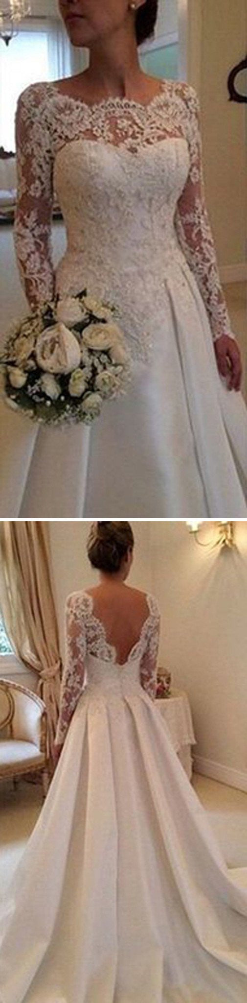 Long Sleeve Wedding Dress Lace Top Wedding Dress Low Back Wedding Dress Unique Wedding Dress WS021-Dolly Gown