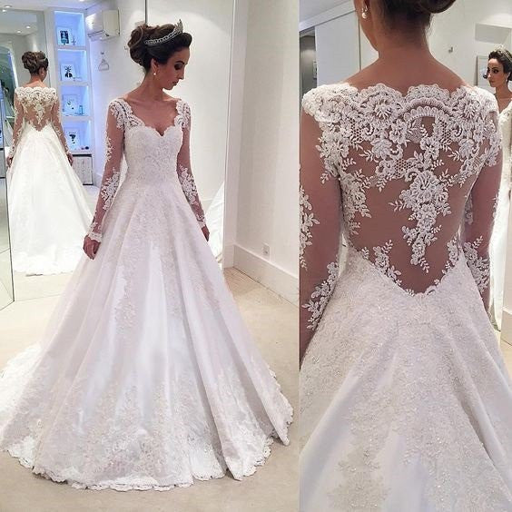 Wedding Dress with Sleeves Long Sleeve Wedding Dress Lace Wedding Dress Bridal Gown Robe De Mariee,WS025