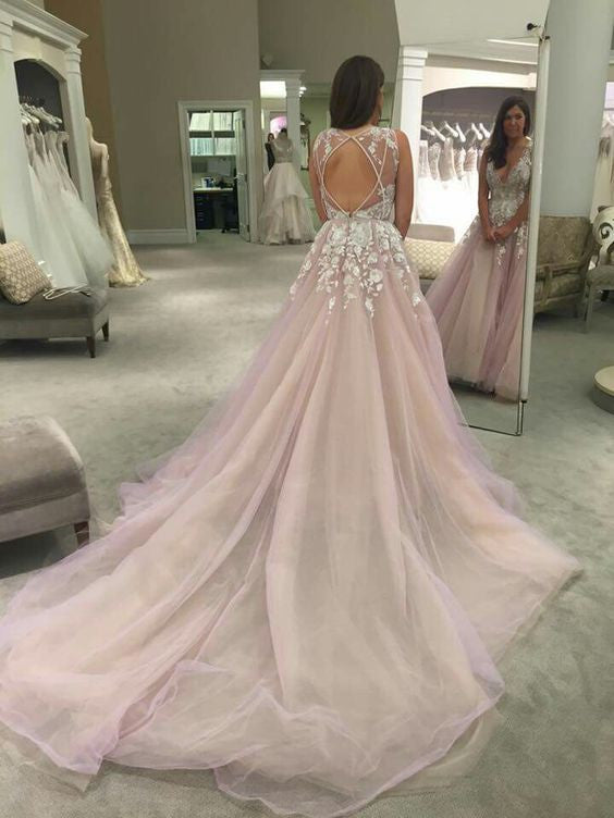 Tulle Princess Wedding Dress Open Back Romantic Wedding Dress Long Train Wedding Dress WS026