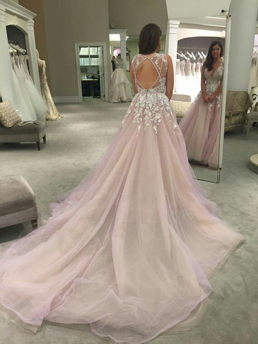 Tulle Princess Wedding Dress Open Back Romantic Wedding Dress Long Train Wedding Dress WS026